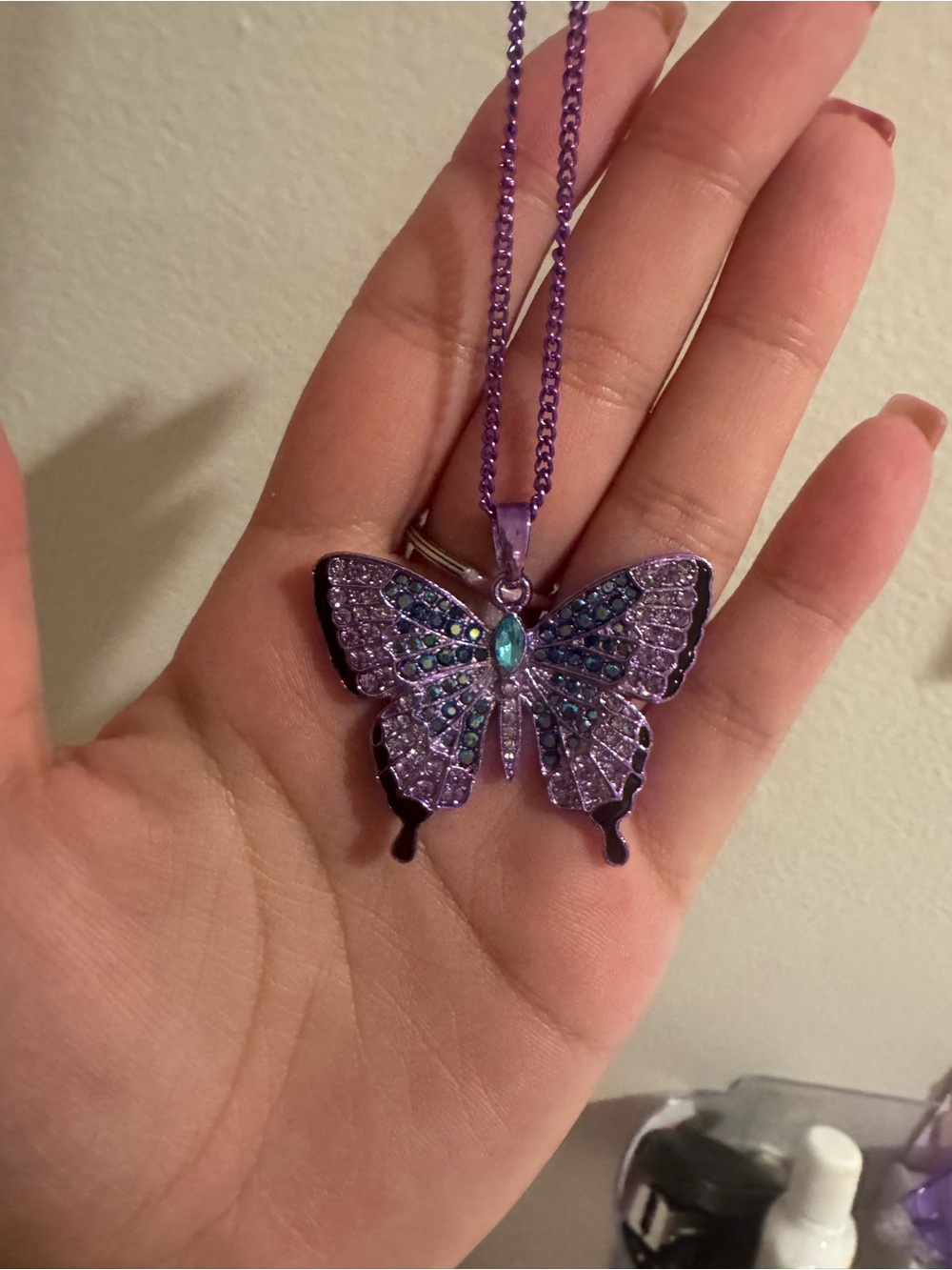 Fairycore Purple crystal Butterfly handmade Necklace